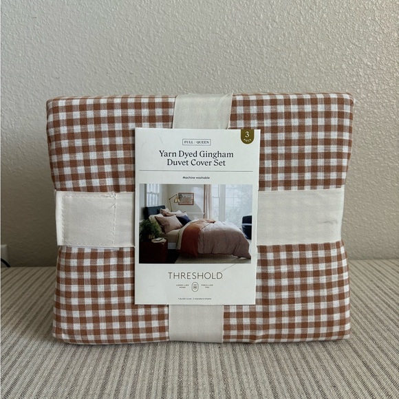 NWT Full/Queen Mini Gingham Duvet and Sham Set Camel - Threshold - Picture 1 of 5
